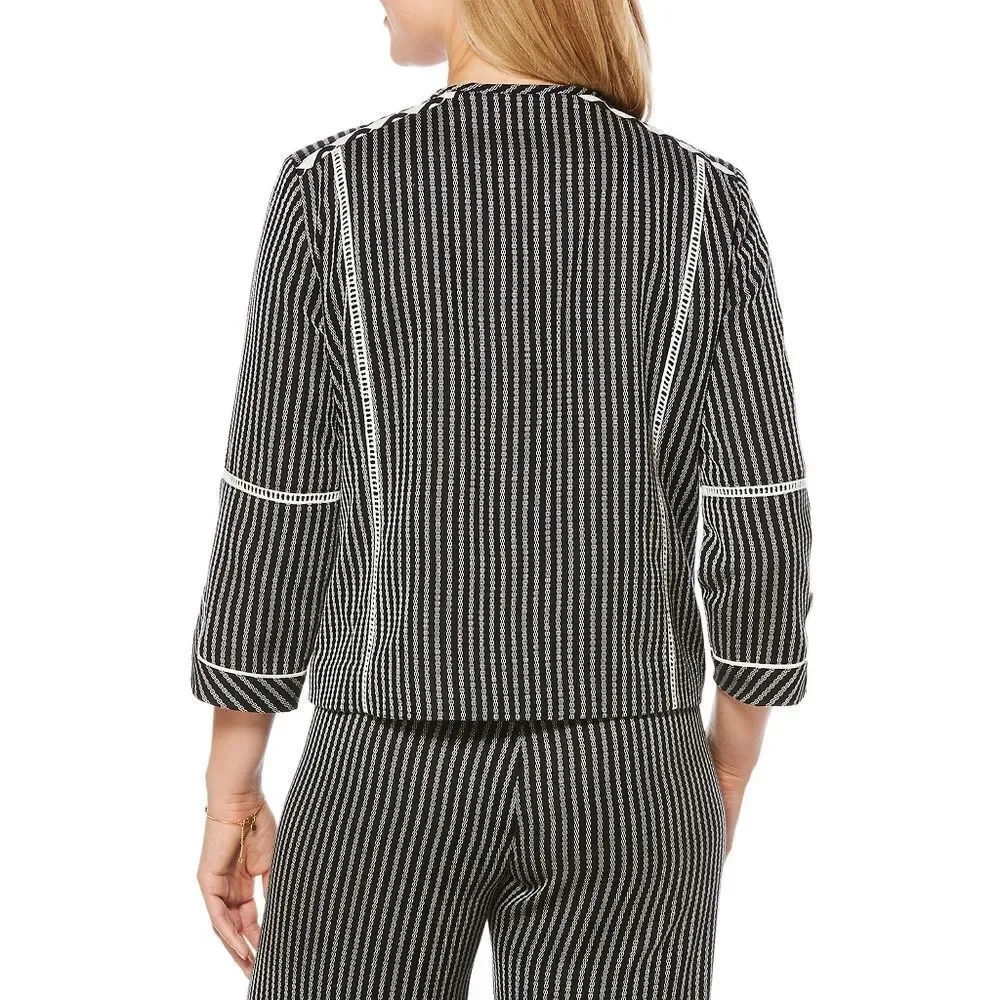 New! RAFAELLA Women's Textured Embroidered Black Striped Jacket Blazer Medium